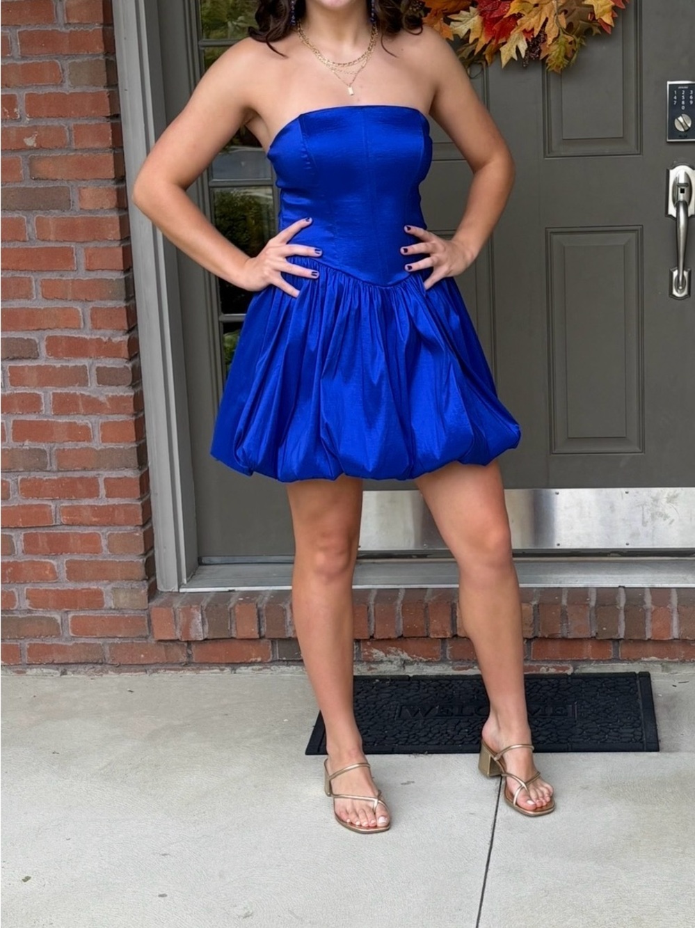 B Darlin Strapless Electric Blue Bubble Hem Cocktail Dress